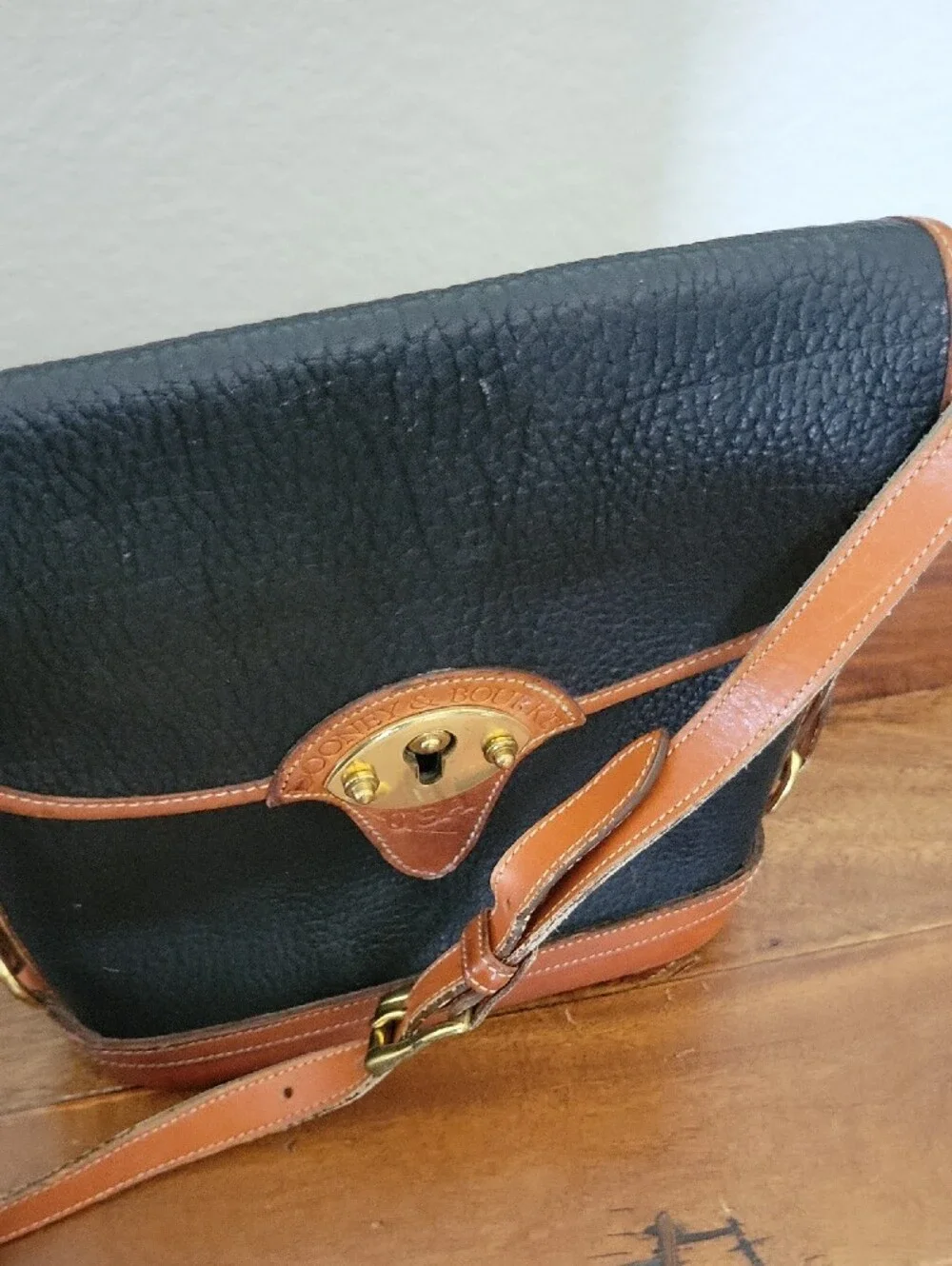 Dooney & Bourke Rare Black Pebbled Leather Calvary Spectator Bag